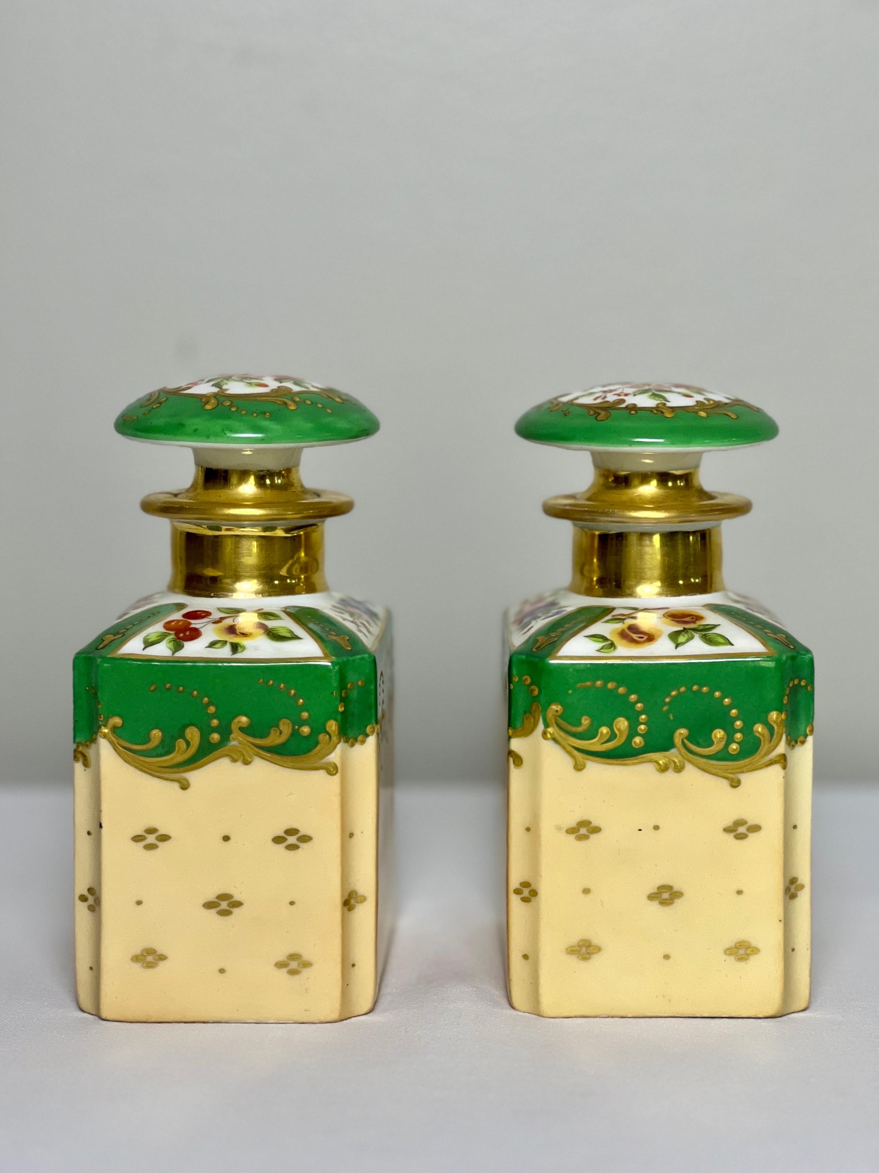 French 19th Century Pair of Paris Porcelain Stoppered Bottles or Flacons For Sale