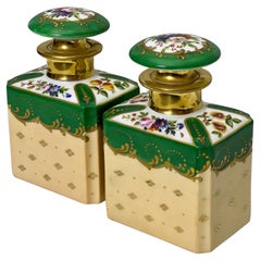 19th Century Pair of Paris Porcelain Stoppered Bottles or Flacons