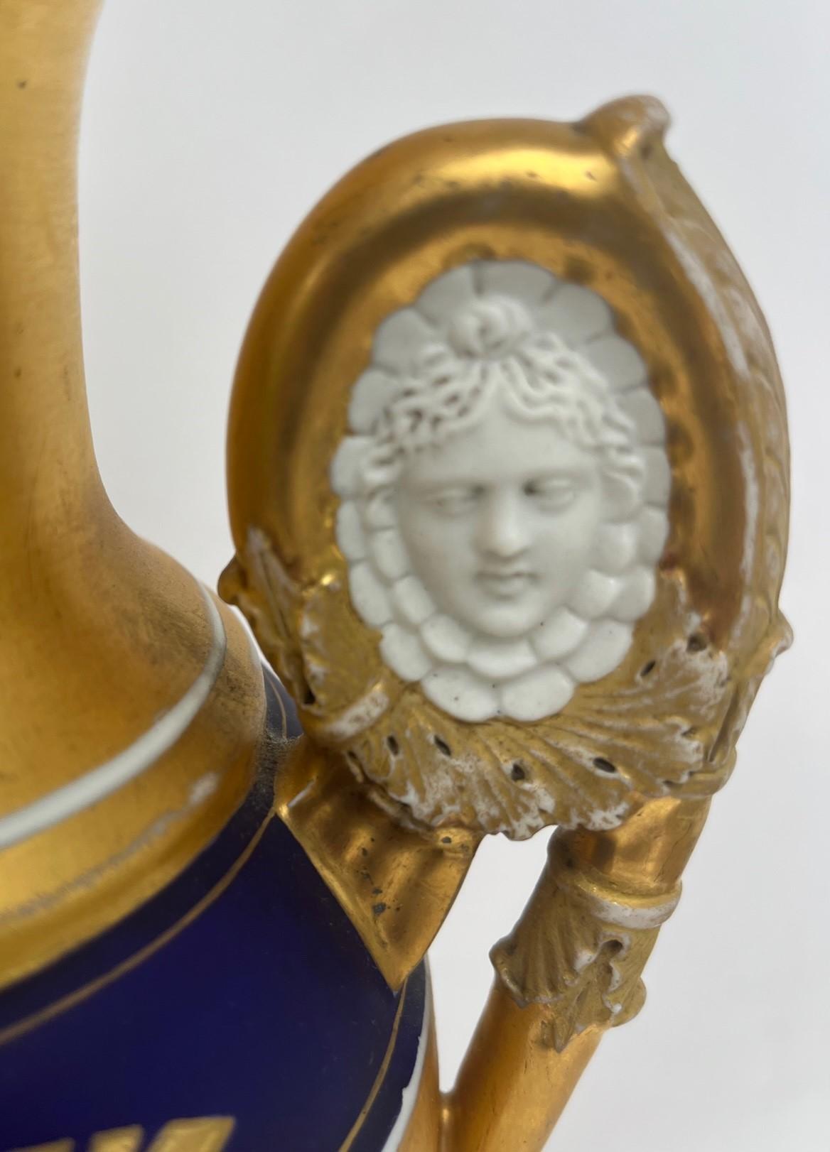 19th Century Pair of Paris Two Handled Vases in Gold and Cobalt Blue. For Sale 4