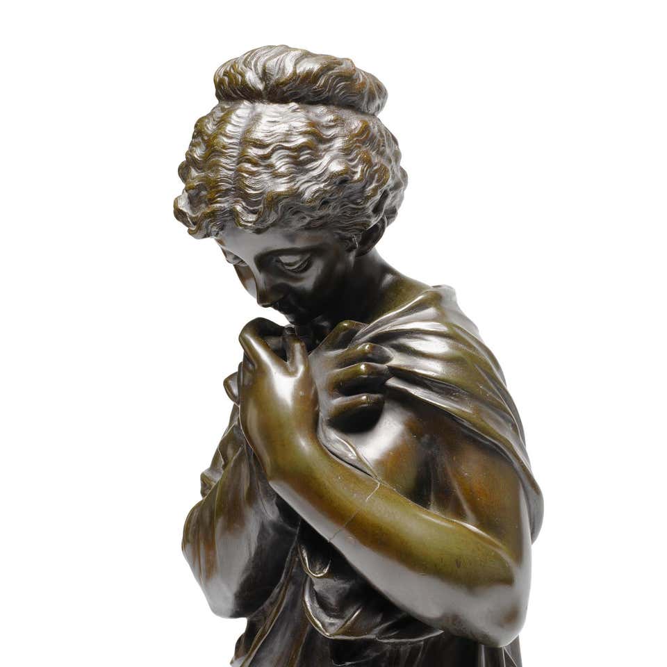 19th Century Pair of Patinated Bronze Allegorical Sculptures by Alexandre Stella In Good Condition For Sale In New York, NY