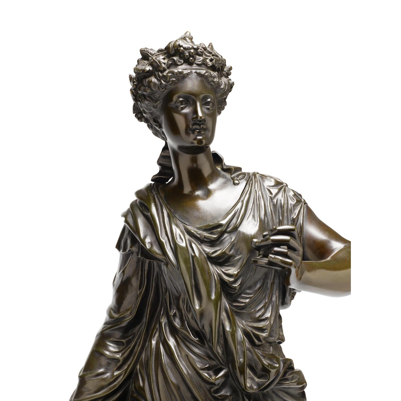 19th Century Pair of Patinated Bronze Allegorical Sculptures by Alexandre Stella For Sale 1