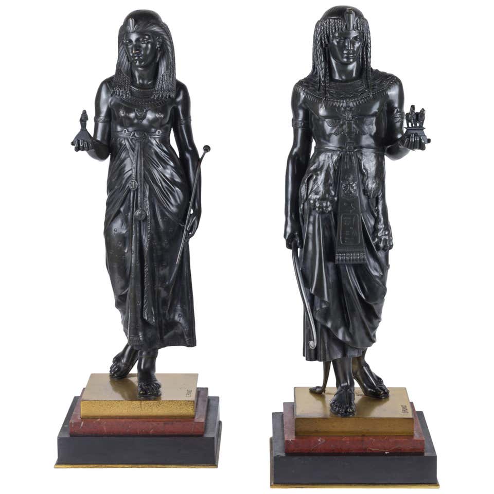 19th Century Pair of Patinated Bronze Figural Sculpture by E. Picault For Sale