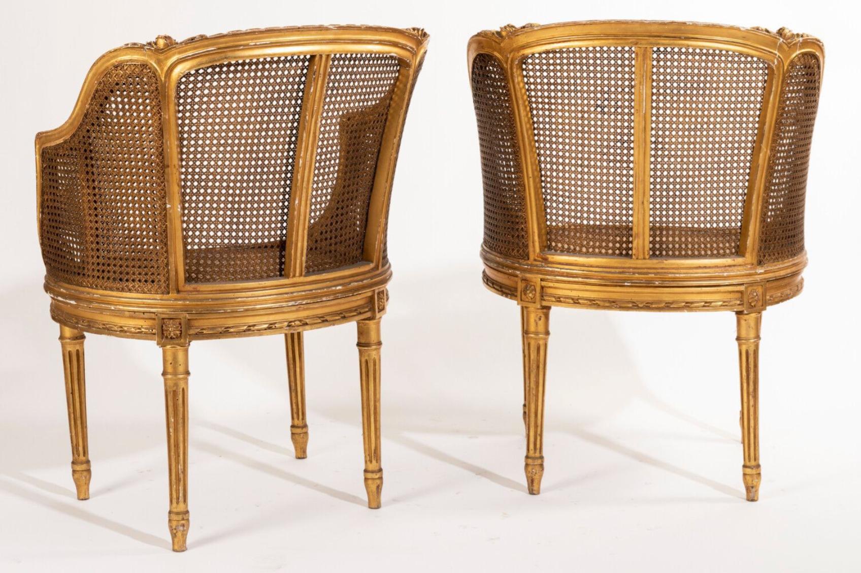 19th Century Pair of Petite French Gilt Wood Ballroom Round Chairs, Louis XVI  In Good Condition In Sofia, BG