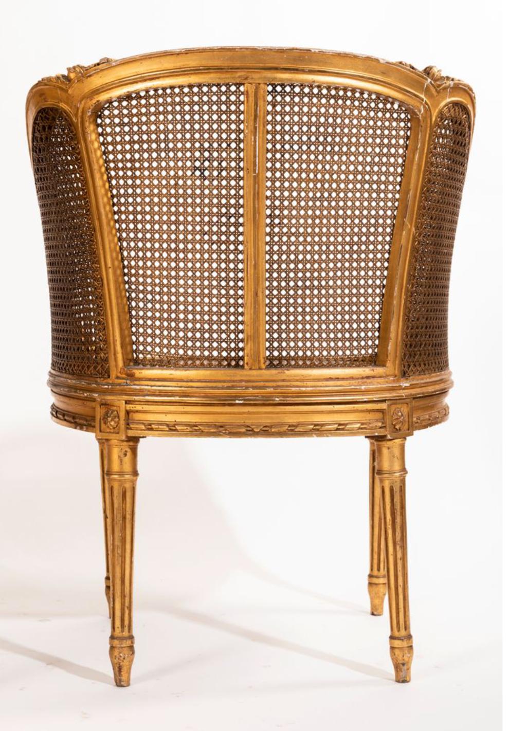 19th Century Pair of Petite French Gilt Wood Ballroom Round Chairs, Louis XVI  2