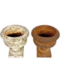 19th Century Pair of Petite Louis XVI Cast Iron Garden Urns