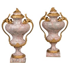 19th century pair of Pink Marble Vases in the Louis XV Manner