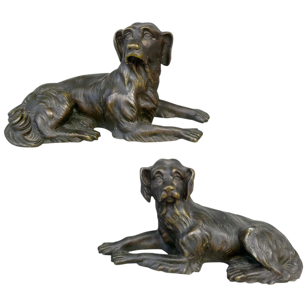 Paire de chiens de chasse pointues du 19ème siècle, bronze animal du 19ème siècle