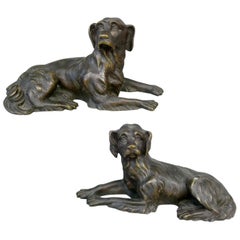 Paire de chiens de chasse pointues du 19ème siècle, bronze animal du 19ème siècle