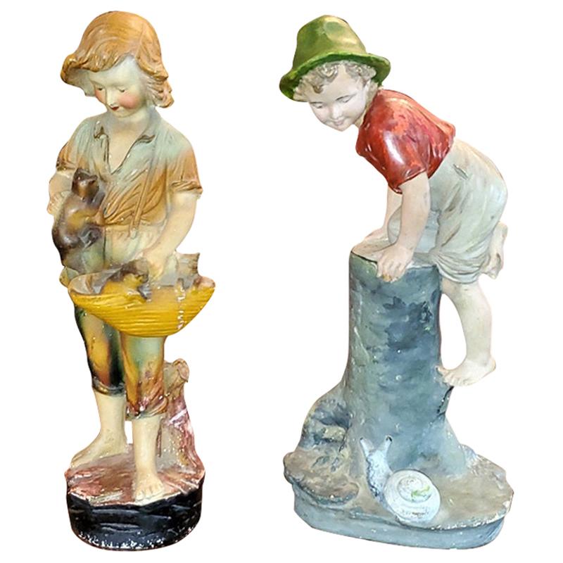 Paire de figurines en grès polonais/allemand du 19ème siècle