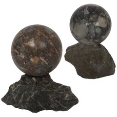 19th Century Pair of Polished Marmo Marble Sphere Paperweights