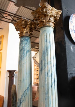 19th Century Pair of Polychrome Wooden Columns with Corinthian Capitals