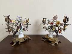 19. Jahrhundert Paar Porzellan Vögel in Ormolu Kandelaber