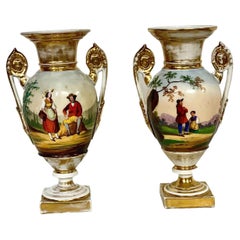 Antique 19th Century Pair of Hand-Painted Paris Porcelain Urns 