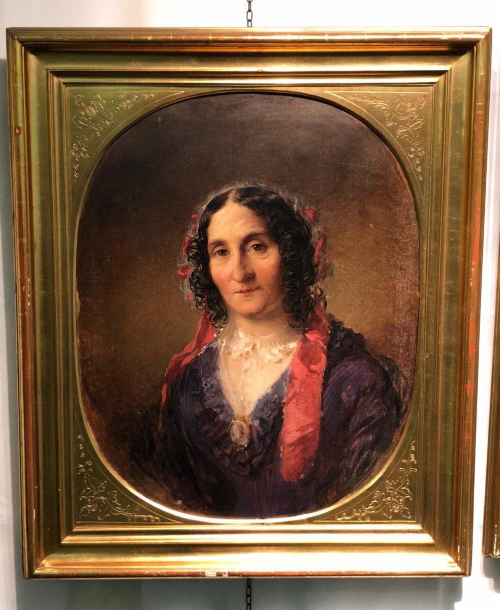 Pair of paintings by the austrian painter Eduard Ender (Rome 3 March 1822 - London 1883) depicting a pair of portraits framed in beautiful frames of origin in gilded wood. 
The canvas are signed and dated 