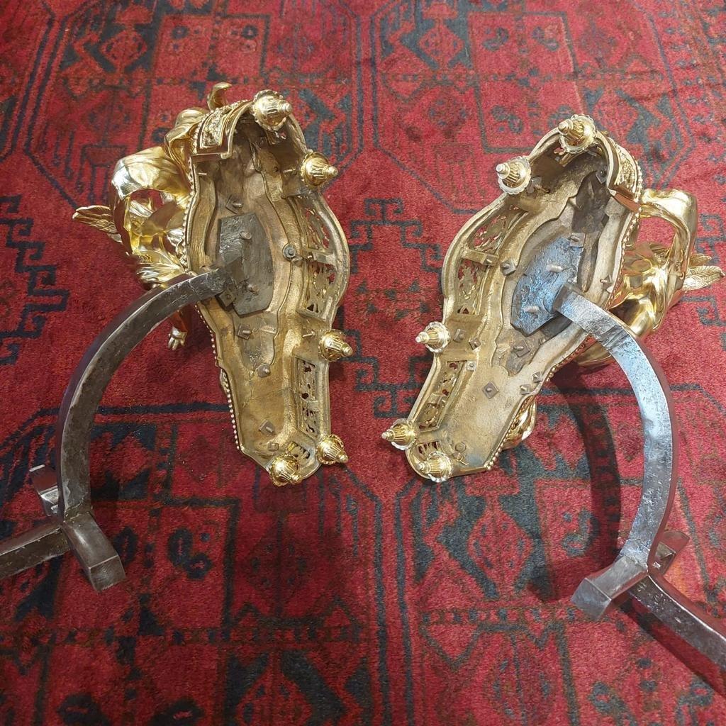 19th Century Pair of Putti Andirons in Gilt Bronze  For Sale 5