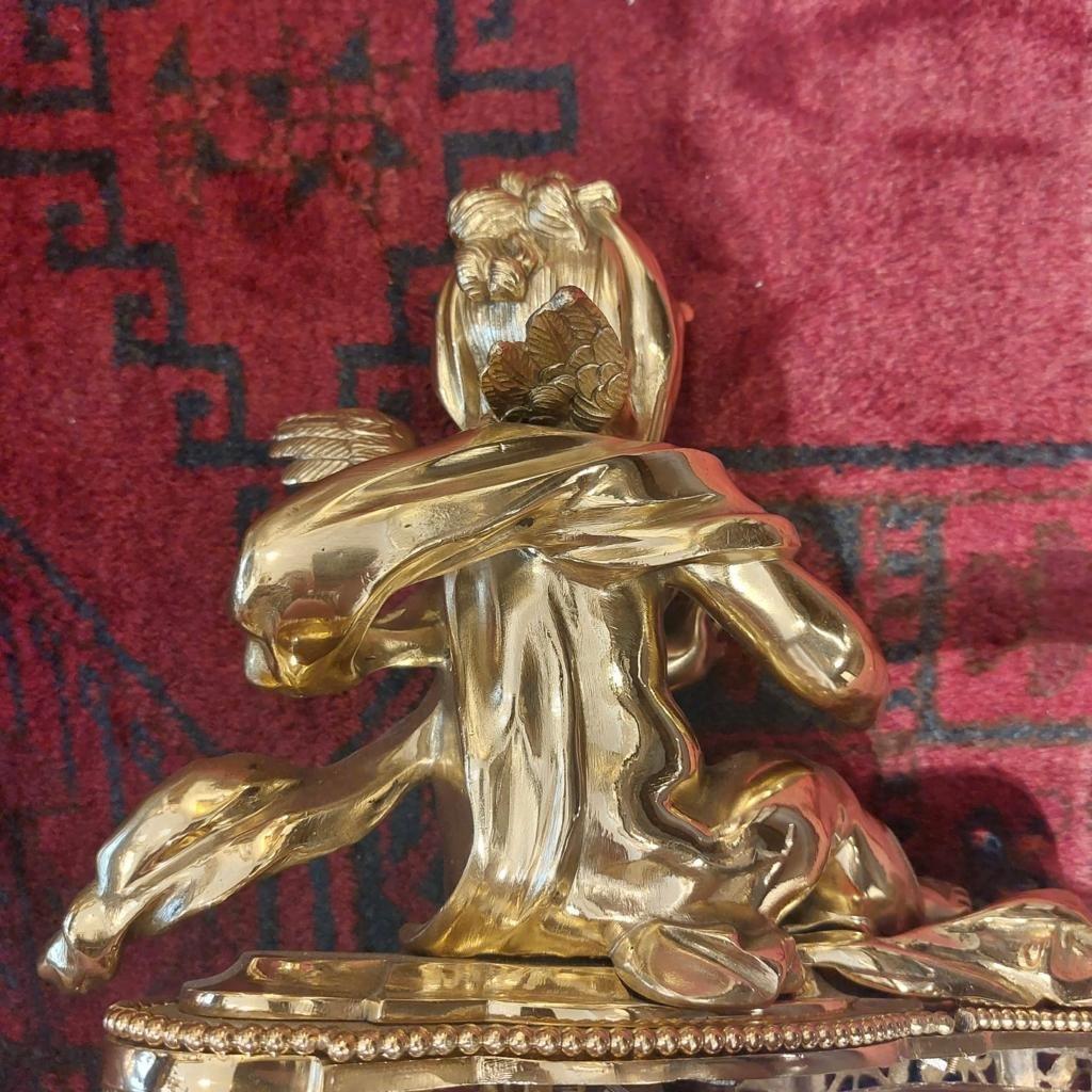 19th Century Pair of Putti Andirons in Gilt Bronze  In Good Condition For Sale In NICE, FR