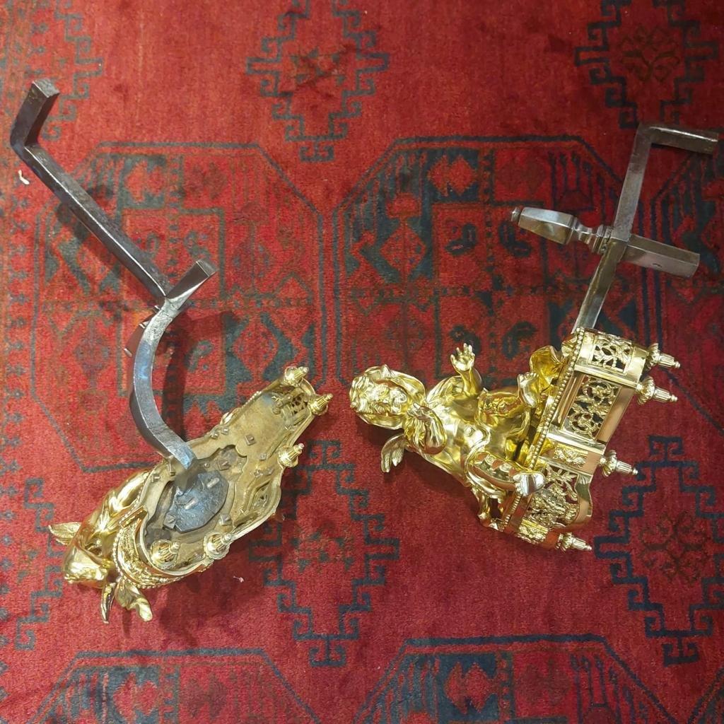 19th Century Pair of Putti Andirons in Gilt Bronze  For Sale 1