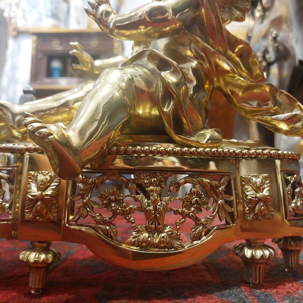 19th Century Pair of Putti Andirons in Gilt Bronze  For Sale 4