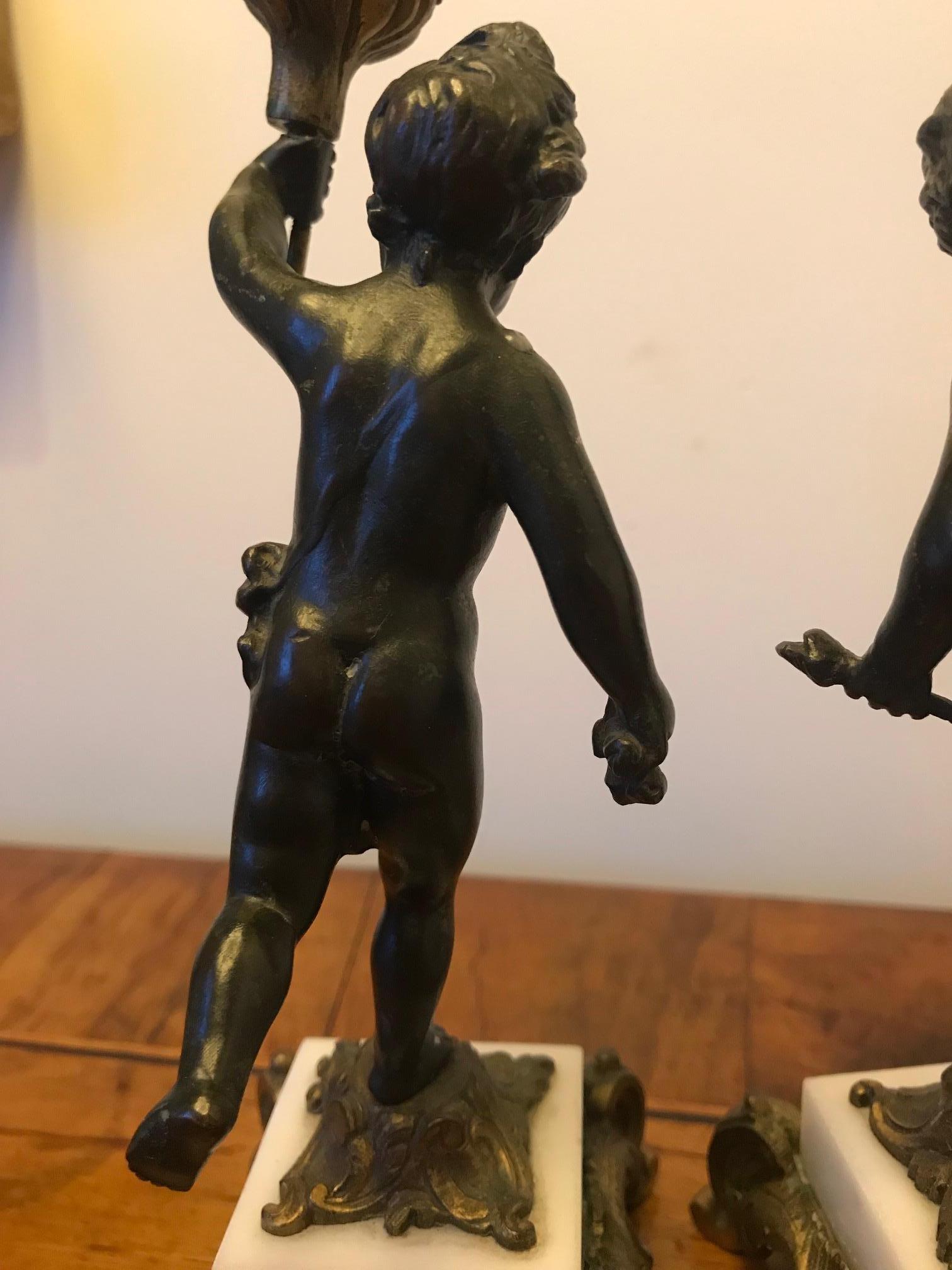 19th Century Pair of Putti Cherub Candlesticks For Sale 6