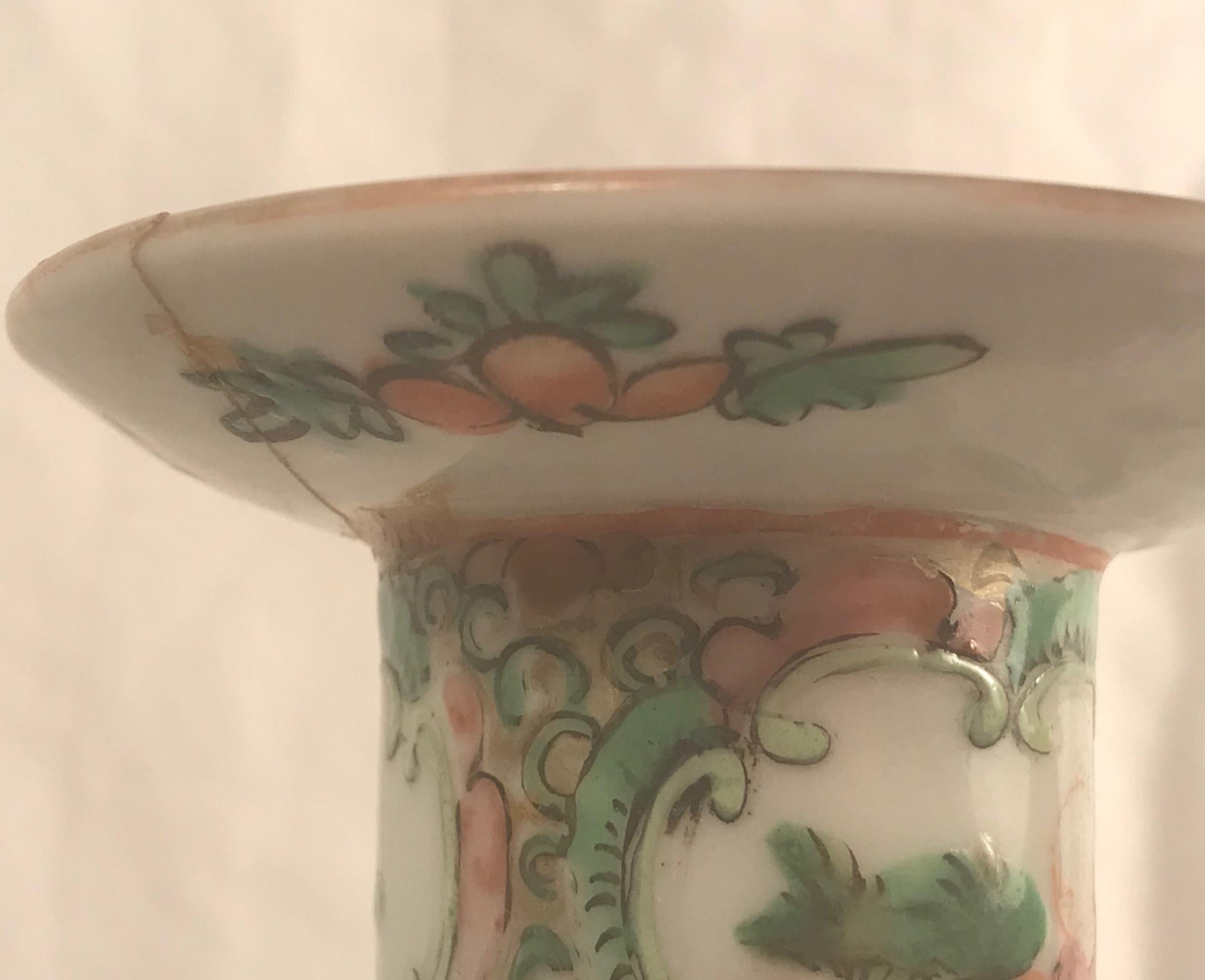 19th Century Pair of Rare Chinese Rose Medallion Porcelain Candlesticks 4