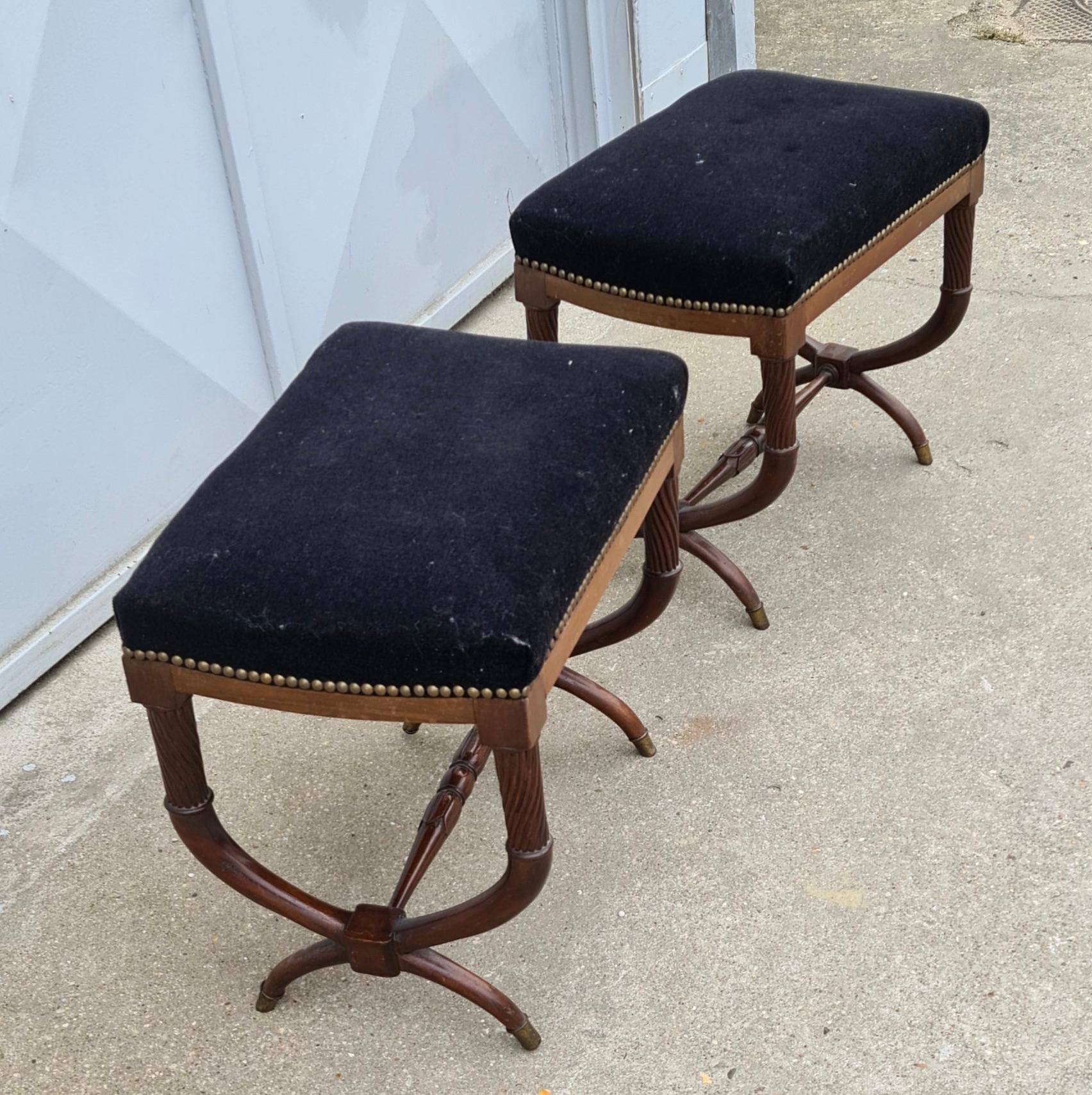 A French 19th Century Pair of Restauration Curule Stools 4