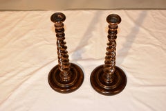 19th Century Pair of Ribbon Twist Candlesticks
