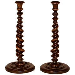 19th Century Pair of Ribbon Twist Candlesticks