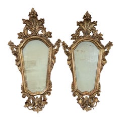 19th Century Pair Of Rococo Italian Wooden and Gold Leaf Mirror Sconces