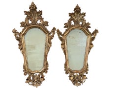 19th Century Pair Of Rococo Italian Wooden and Gold Leaf Mirror Sconces