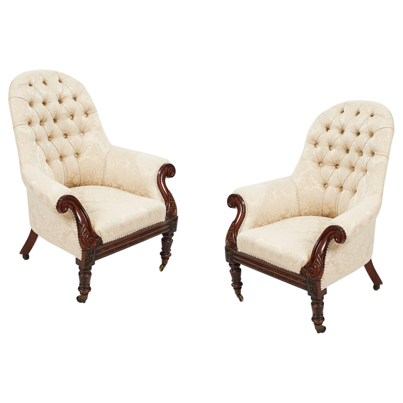 19th Century Pair of Round-back Upholstered Armchairs For Sale