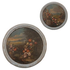19th CENTURY PAIR OF ROUND PAINTINGS