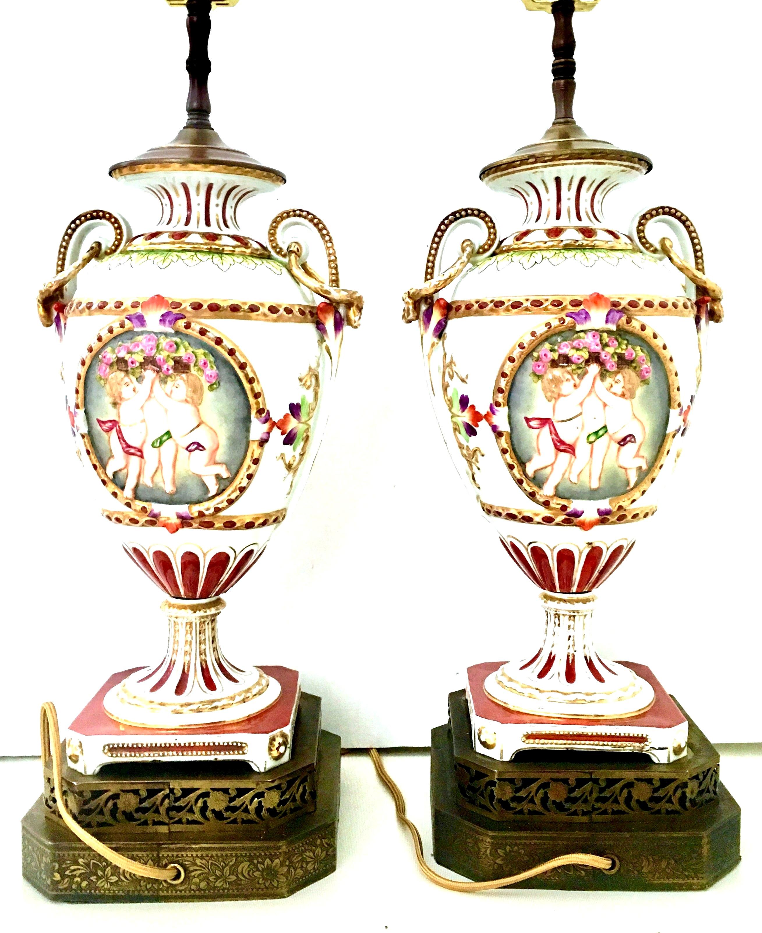 German 19th Century Pair of Royal Vienna Style Porcelain Hand Painted Portrait Lamps For Sale