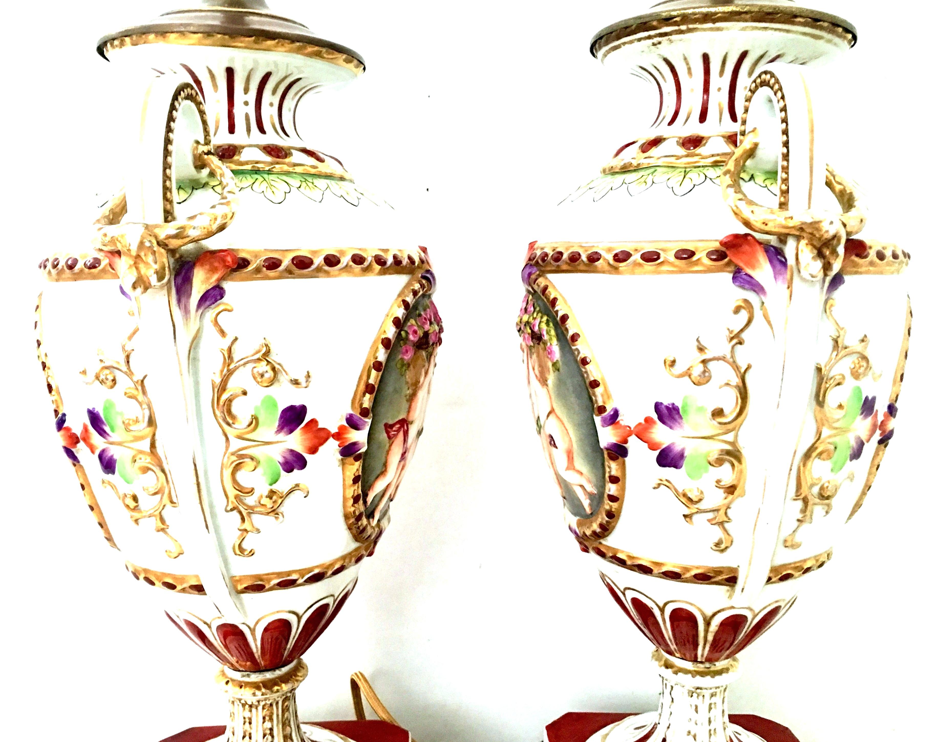 19th Century Pair of Royal Vienna Style Porcelain Hand Painted Portrait Lamps In Good Condition For Sale In West Palm Beach, FL
