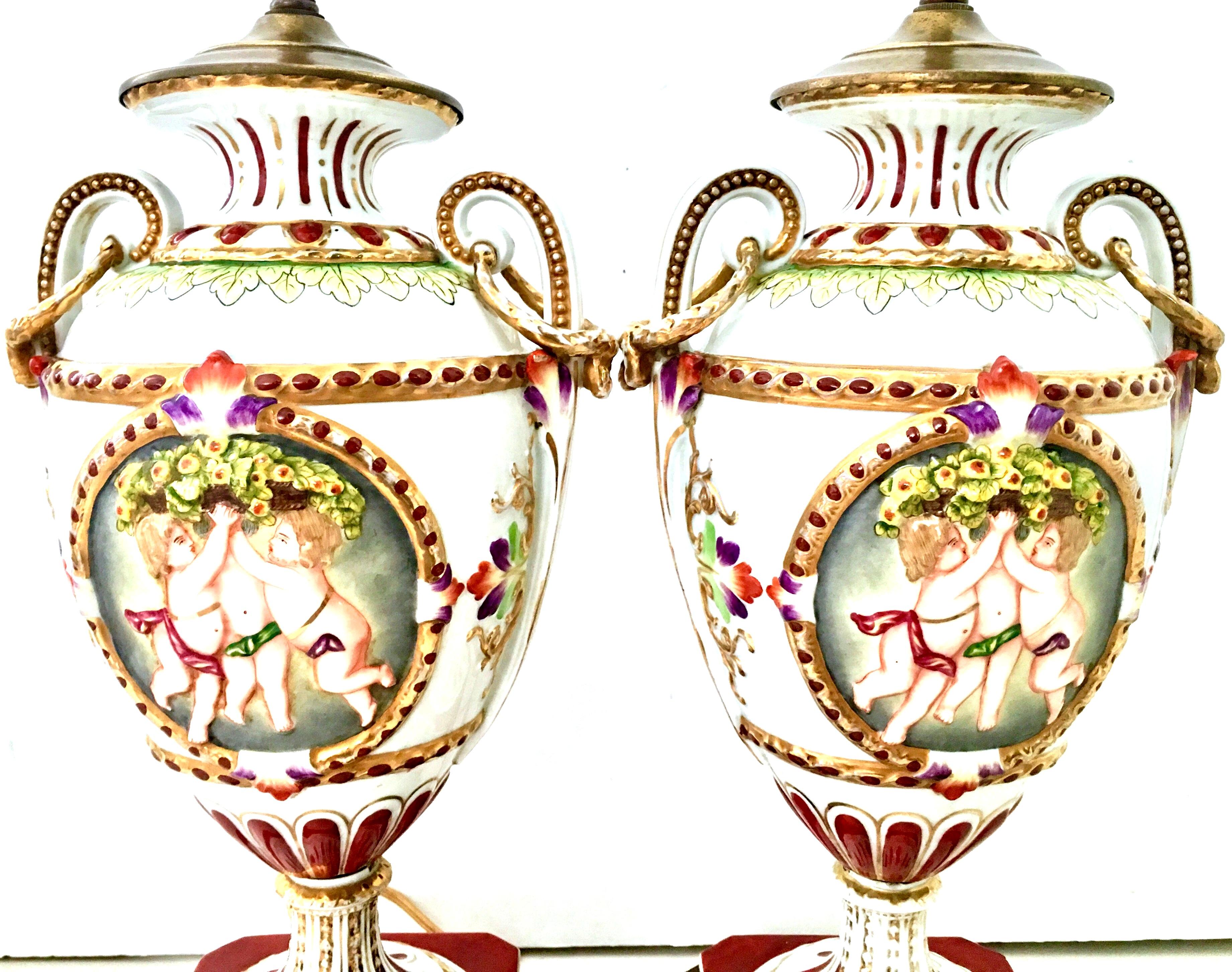 Gold 19th Century Pair of Royal Vienna Style Porcelain Hand Painted Portrait Lamps For Sale