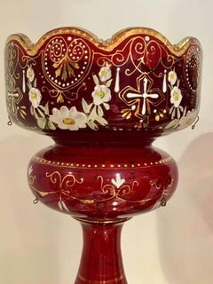 19th Century, Pair of Ruby Red Bohemian Mantle Lustres