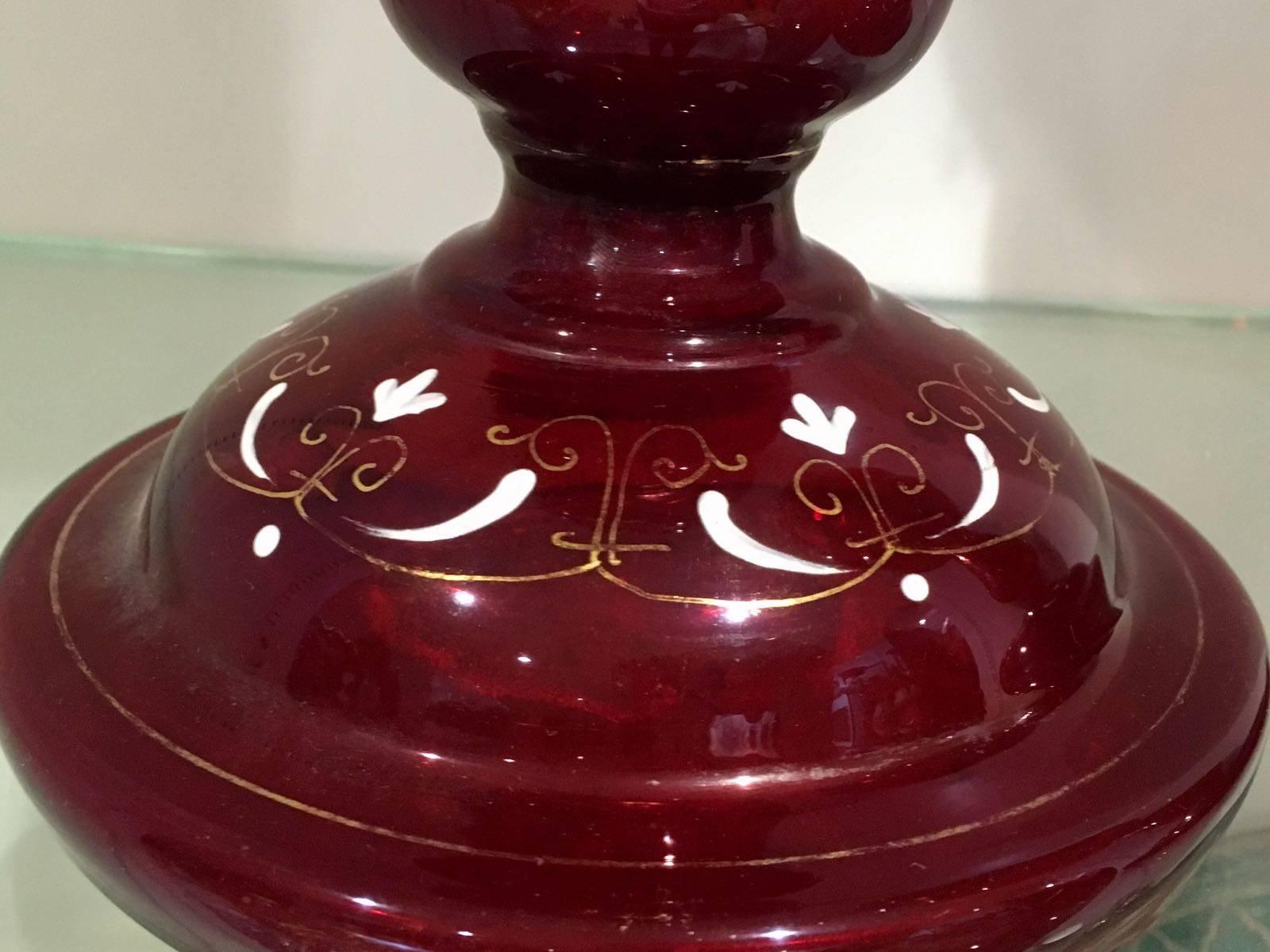 Opaline Glass 19th Century, Pair of Ruby Red Bohemian Mantle Lustres For Sale
