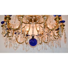 Paire de lustres russes en bronze, cristal et cobalt du XIXe siècle