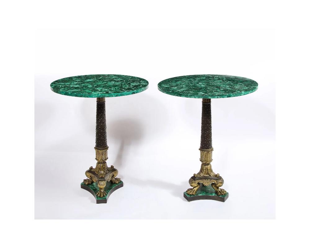 19th Century Pair of Russian Ormolu and Patinated Bronze and Malachite Gueridon 10
