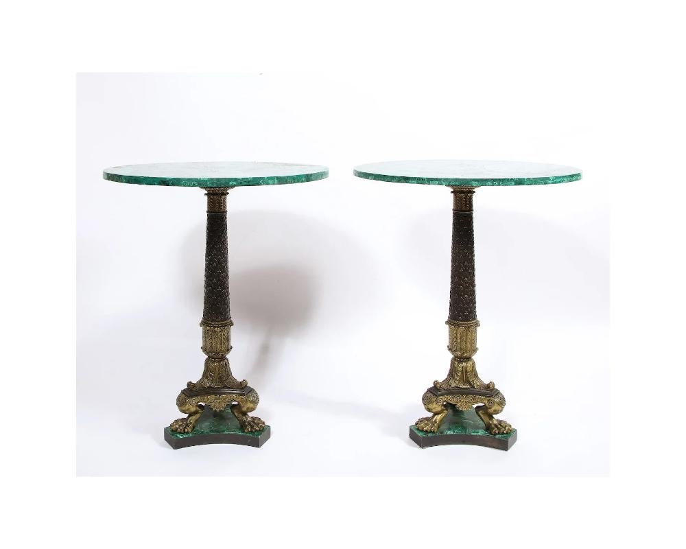 Unknown 19th Century Pair of Russian Ormolu and Patinated Bronze and Malachite Gueridon