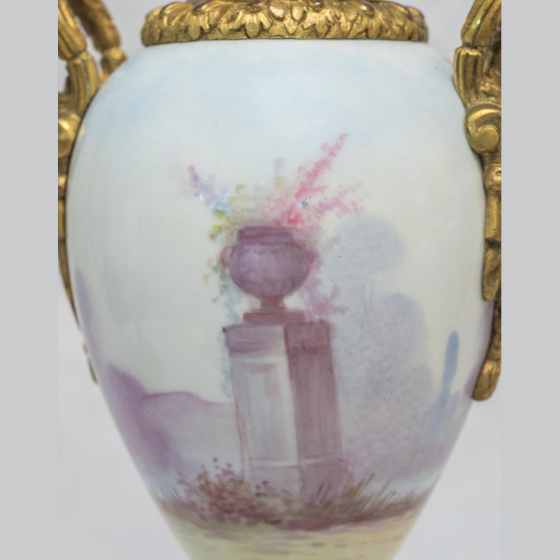 19th Century Pair of Sevres Style Champlevé Enamel Mounted Vases For Sale 4