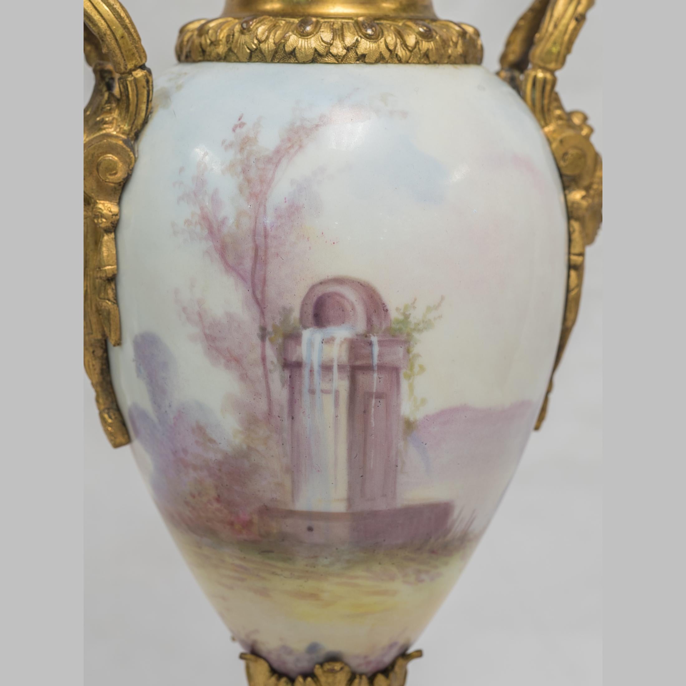 19th Century Pair of Sevres Style Champlevé Enamel Mounted Vases For Sale 3