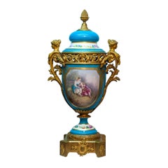 19th Century Pair of Sèvres Style Gilt Bronze Mounted Turquoise Porcelain Vases