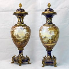 19th Century Pair of Sèvres Style Ormolu-Mounted Cobalt Blue Porcelain Vases