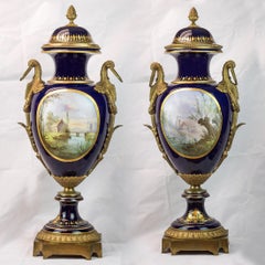 19th Century Pair of Sèvres Style Ormolu Mounted Cobalt Blue Porcelain Vases