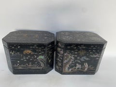 19th Century Two Shell Inlaid Black Lacquer Big Chinese Storage Boxes