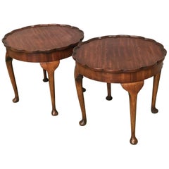 Antique 19th Century Pair of Side Salon Tables with Piecrust Fleur Top in Walnut