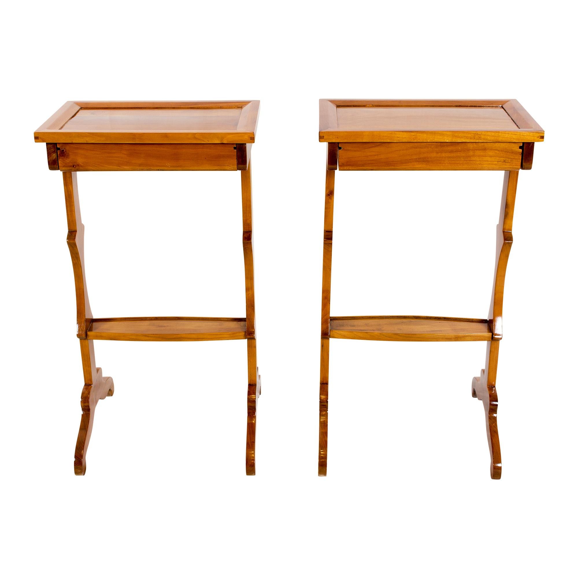 Biedermeier 19th Century Pair of Side Table Solid Cherrywood
