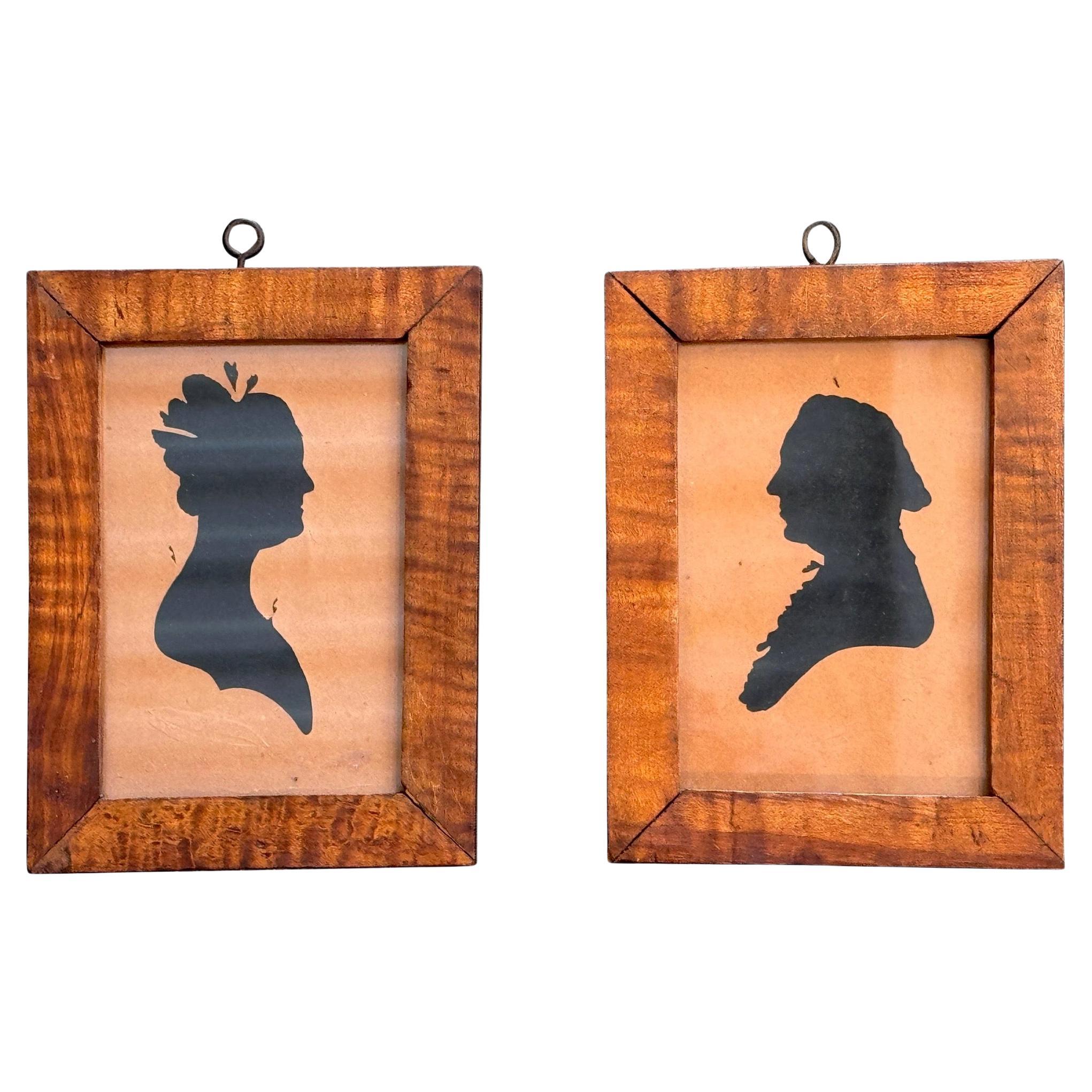 19th Century Pair of Silhouette Portraits, Framed For Sale
