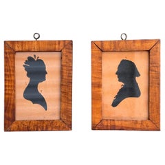 Vintage 19th Century Pair of Silhouette Portraits, Framed
