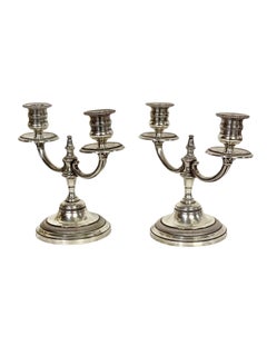 Paire de petits candélabres en bronze plaqué argent du XIXe siècle